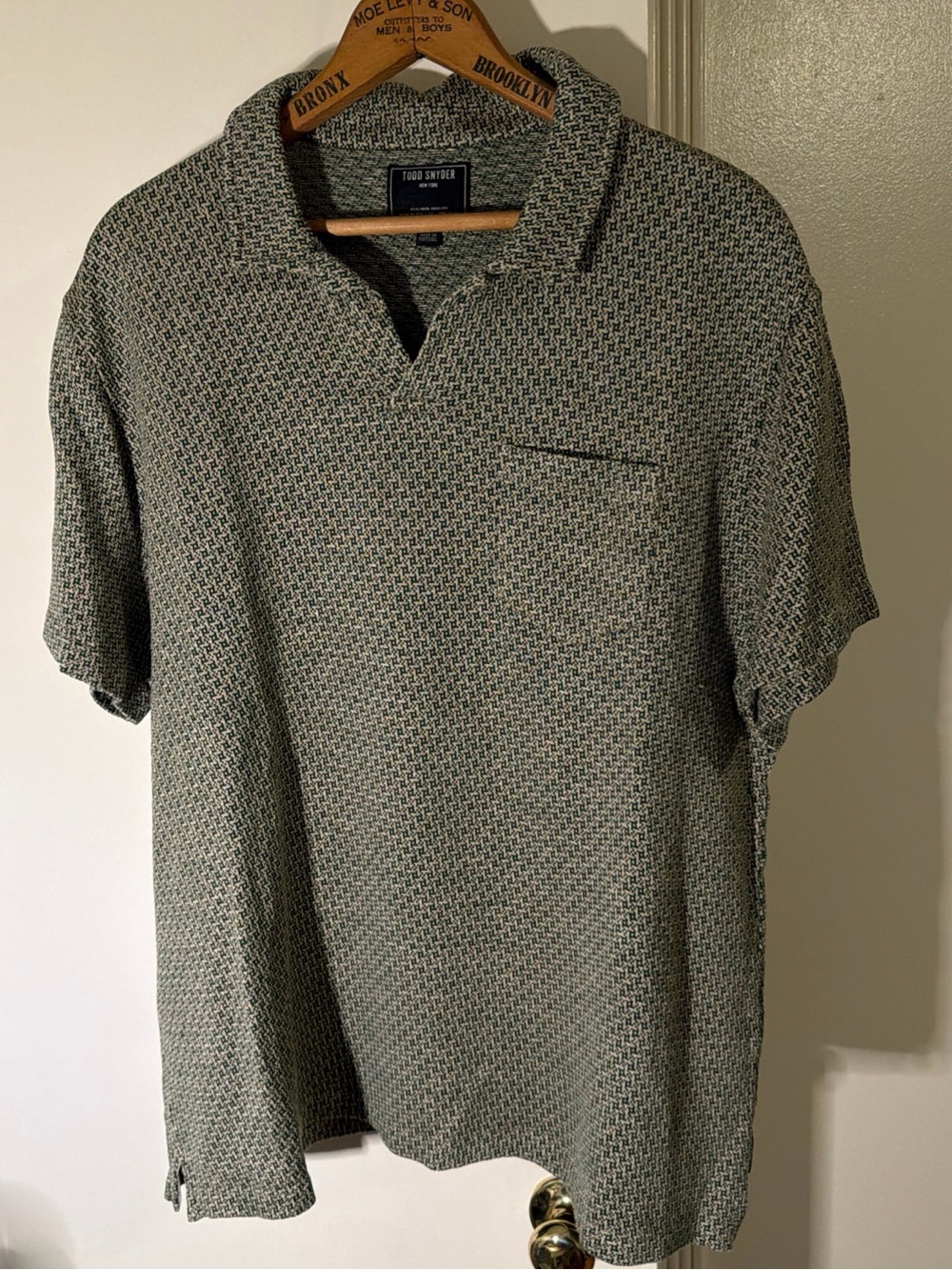 TODD SNYDER Linen Blend Pocket Polo Shirt Men’s Size 2XL Houndstooth Old Money